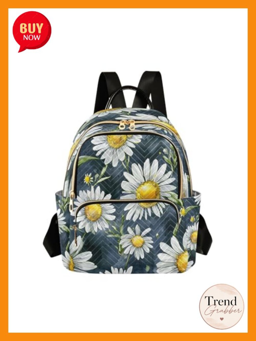 Quilted Floral Lightweight Backpack with Multi-Pocket Storage